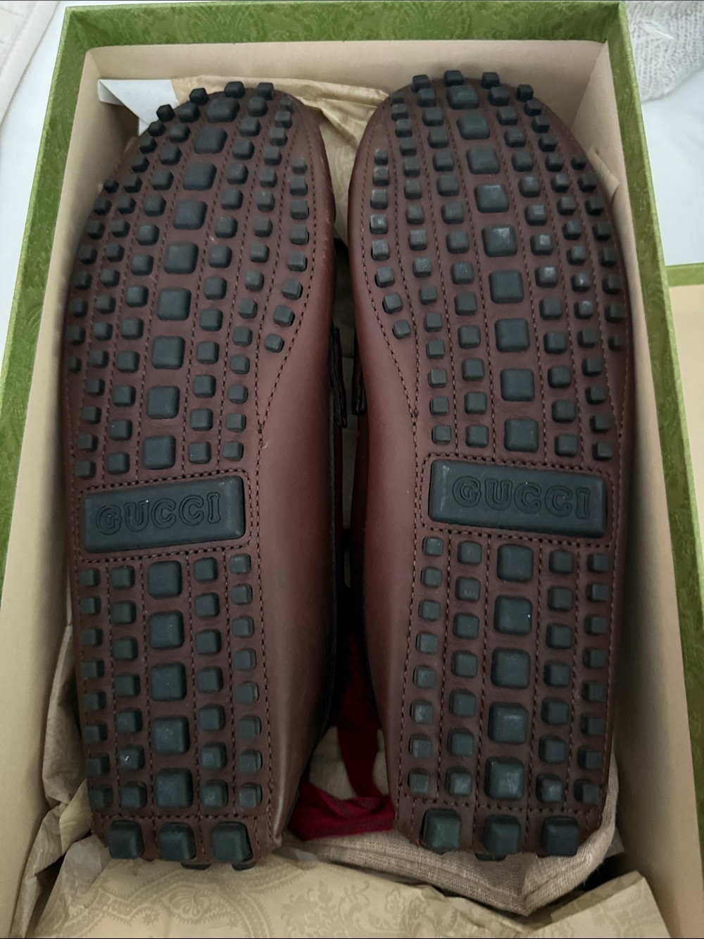 Gucci Brown Leather Horsebit Loafers with Navy & Red Web - Picture 5 of 7